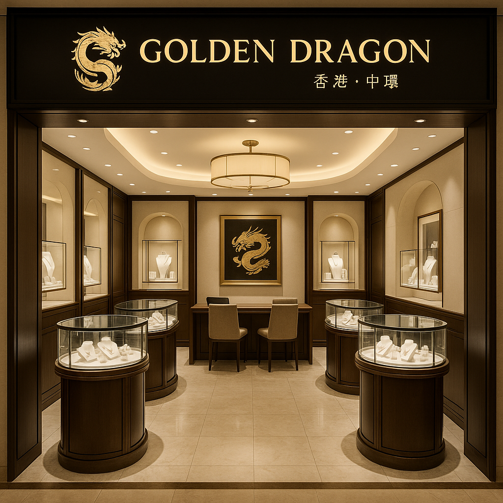 Golden Dragon Jewellery store in Hong Kong Central with elegant interior